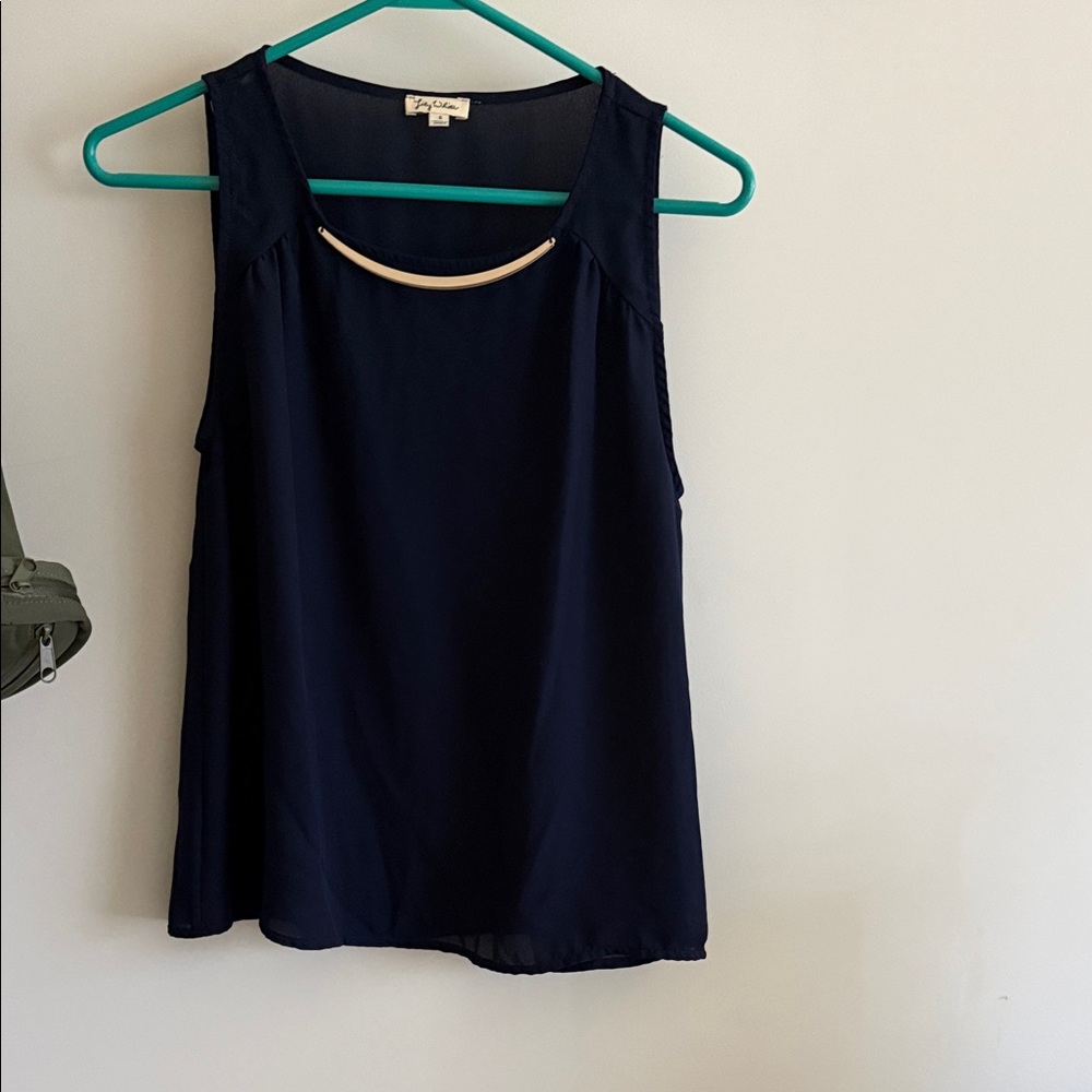 Sleeveless Navy Bar-Accent Chiffon Cami